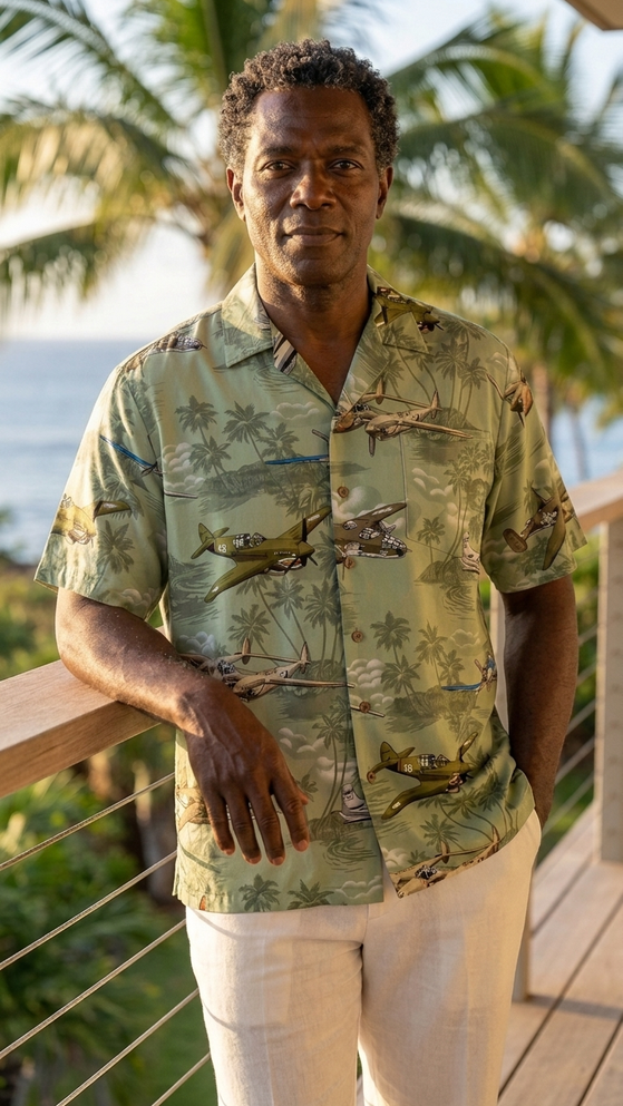 Aerial Island Dog Fight Mens Hawaiian Shirt