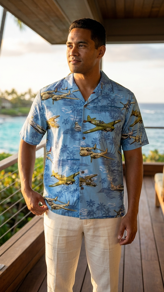 Aerial Island Dog Fight Mens Hawaiian Shirt