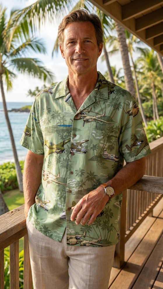 Aerial Island Dog Fight Mens Hawaiian Shirt