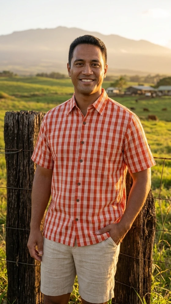Men's Classic Hawaiian Paniolo Palaka Plaid Shirt