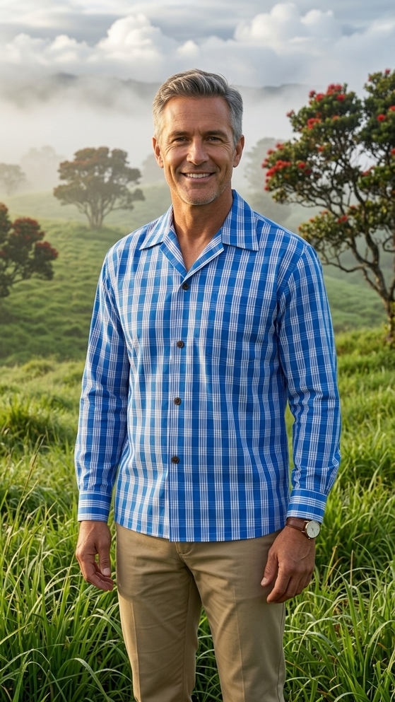 Men's Classic Hawaiian Paniolo Palaka Plaid Long Sleeve Shirt