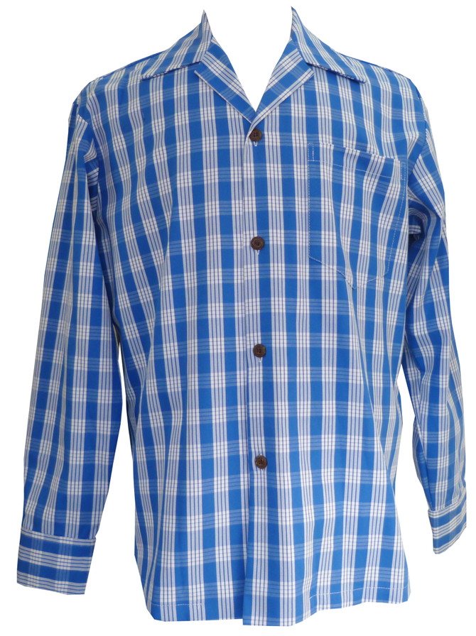 Men's Classic Hawaiian Paniolo Palaka Plaid Long Sleeve Shirt