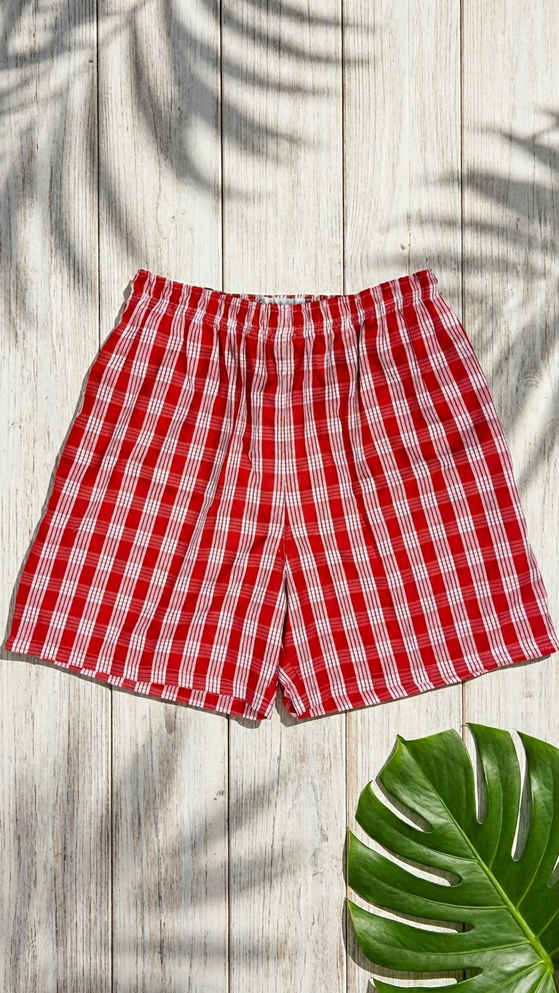 Pineapple Juice Mens Palaka Plaid Elastic Waistband Vintage Shorts