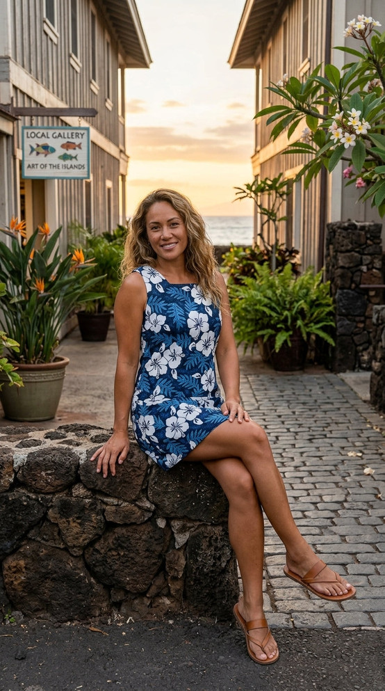 White Hibiscus Fern Women's A-Line Hawaiian Dress
