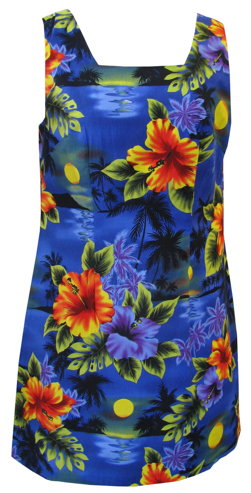 Neon Hibiscus Moon Women's A-Line Hawaiian Short Tank Dress (Petite Size)