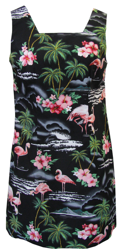 Pink Flamingo Hibiscus Women's A-Line Hawaiian Short Tank Dress (Petite Size)