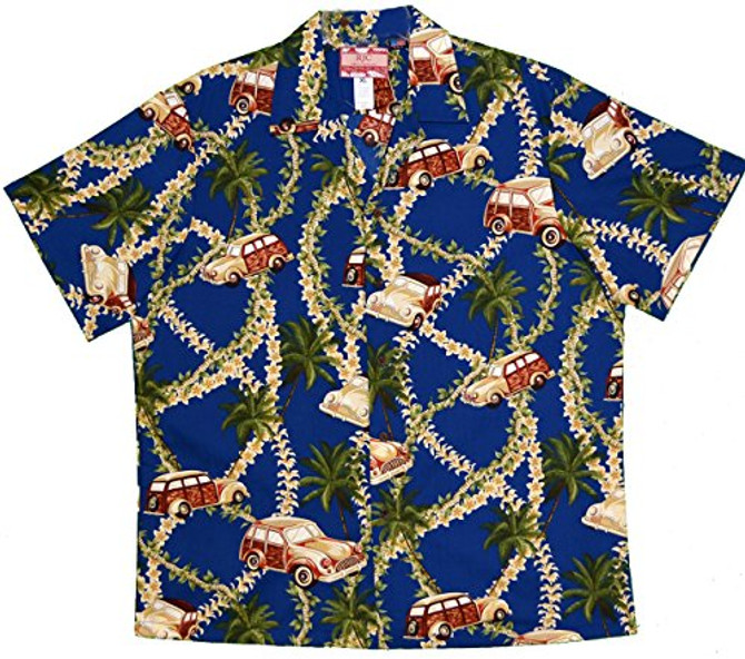 RJC Mens Plumeria Lei Woodie Poly Cotton Blend Shirt