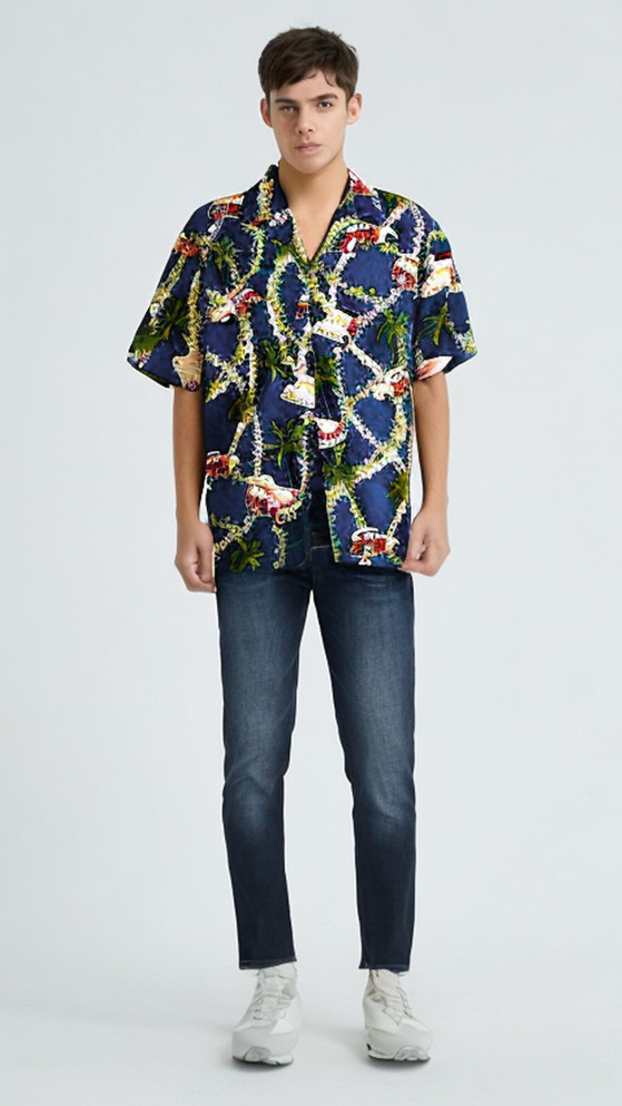 RJC Mens Plumeria Lei Woodie Poly Cotton Blend Shirt