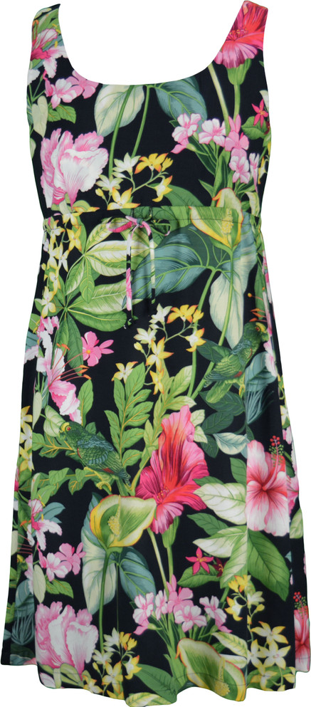 Parakeet Lush Garden Women's Empire Tie Front Hawaiian Dress (Regular Fit)