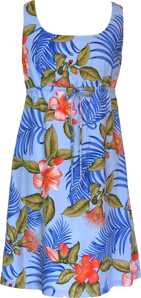 Pistil Flower Buds Women's Empire Tie Front Hawaiian Dress (Regular Fit)