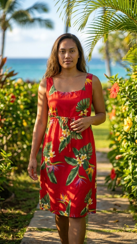 Bird of Paradise Display Women's Empire Tie Front Hawaiian Dress (Generous Fit)