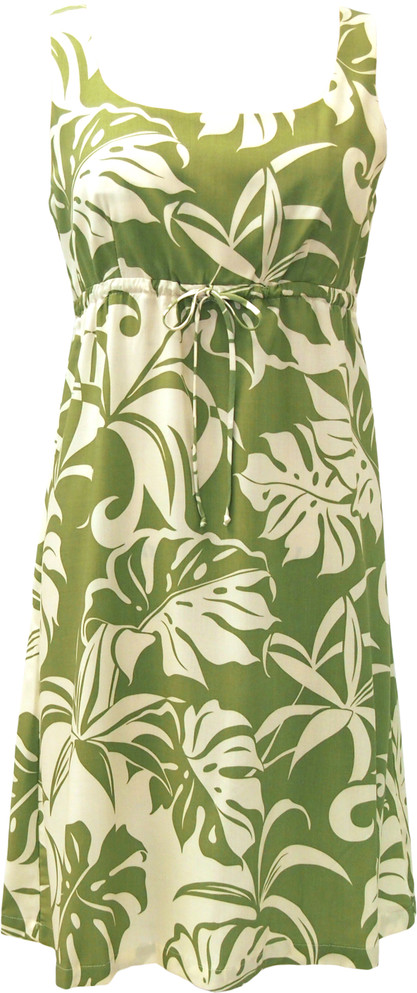 Delicate Tropical Women's Empire Tie Front Hawaiian Dress (Generous Fit)