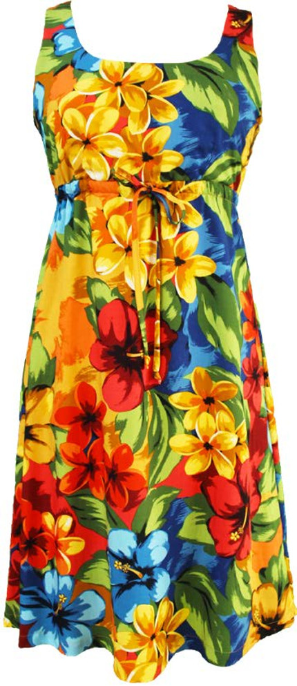 Hibiscus watercolor Paint Women's Empire Tie Front Hawaiian Dress (Generous Fit)
