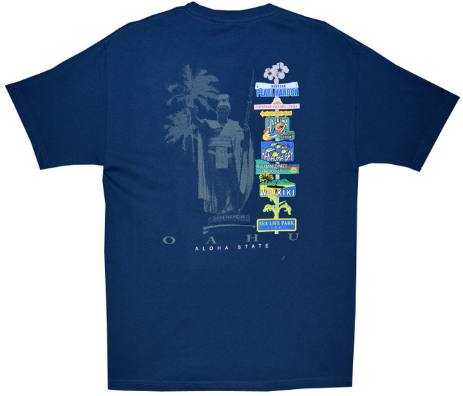 Hawaii Island Signpost Screenprinted Hawaiian T-Shirt