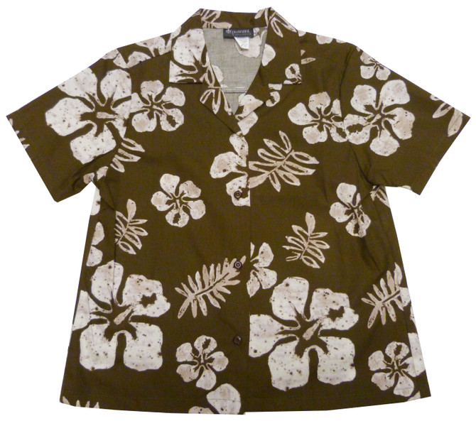 Old School Hibiscus Women's Hawaiian Camp Shirt