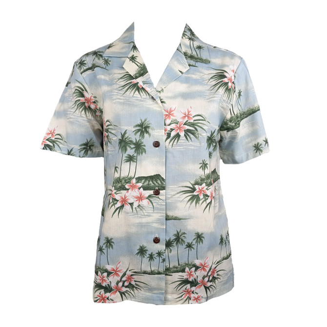 Plumeria Island Women's Hawaiian Camp Shirt