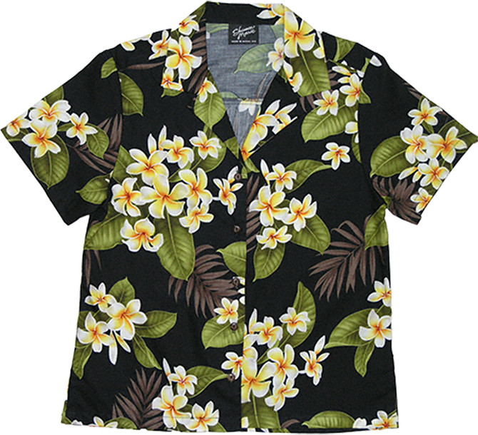 White Yellow Plumeria Women's Hawaiian Camp Shirt