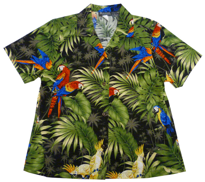 Parrot Monstera Women's Hawaiian Camp Shirt