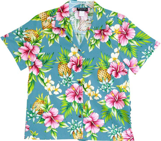 Pineapple HIbiscus Women's Hawaiian Camp Shirt