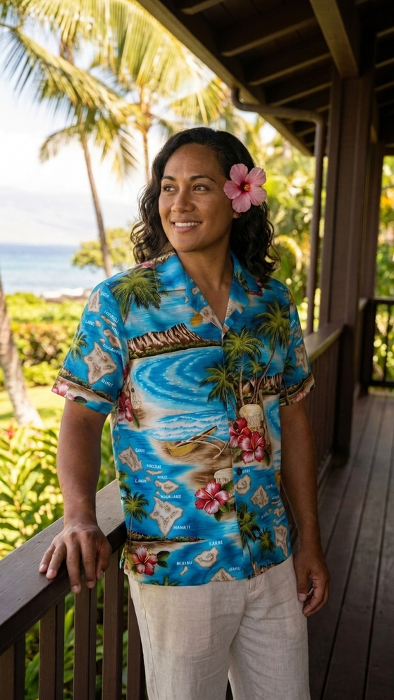 Hibiscus Hawaiian Islands Women's Hawaiian Camp Shirt