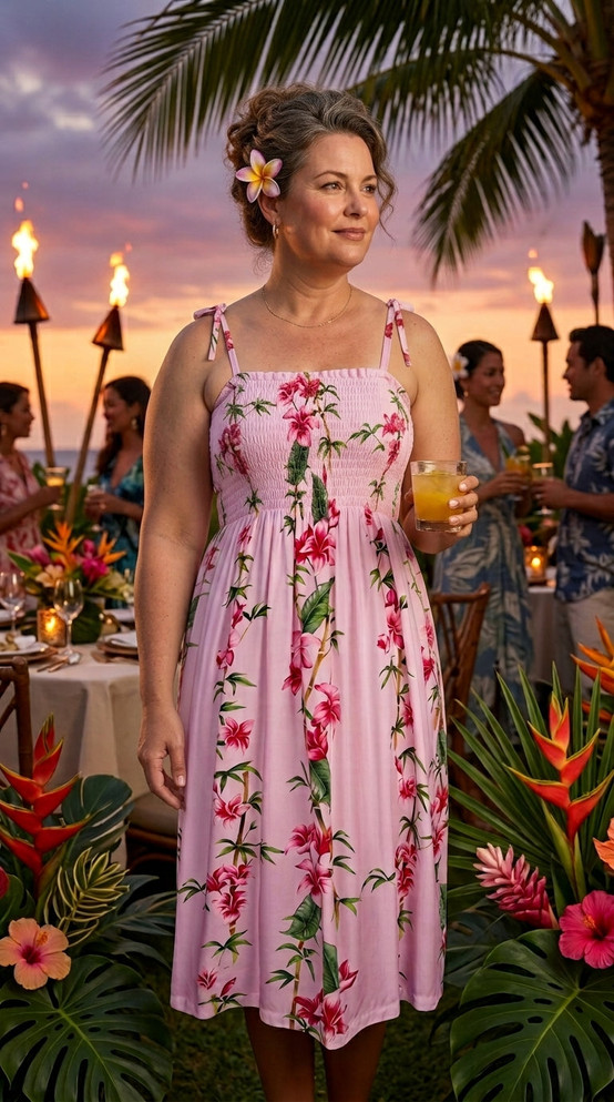 Plumeria Bamboo Panel Women's Hawaiian Smocked Dress
