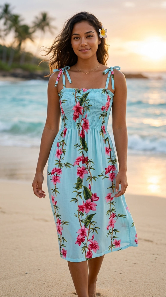 Plumeria Bamboo Panel Women's Hawaiian Smocked Dress