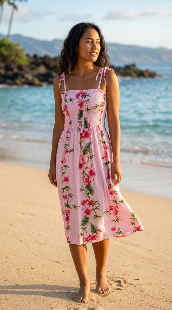 Plumeria Bamboo Panel Women's Hawaiian Smocked Dress