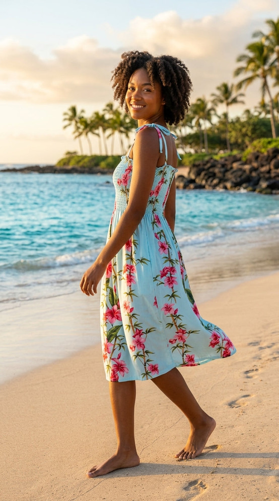 Plumeria Bamboo Panel Women's Hawaiian Smocked Dress