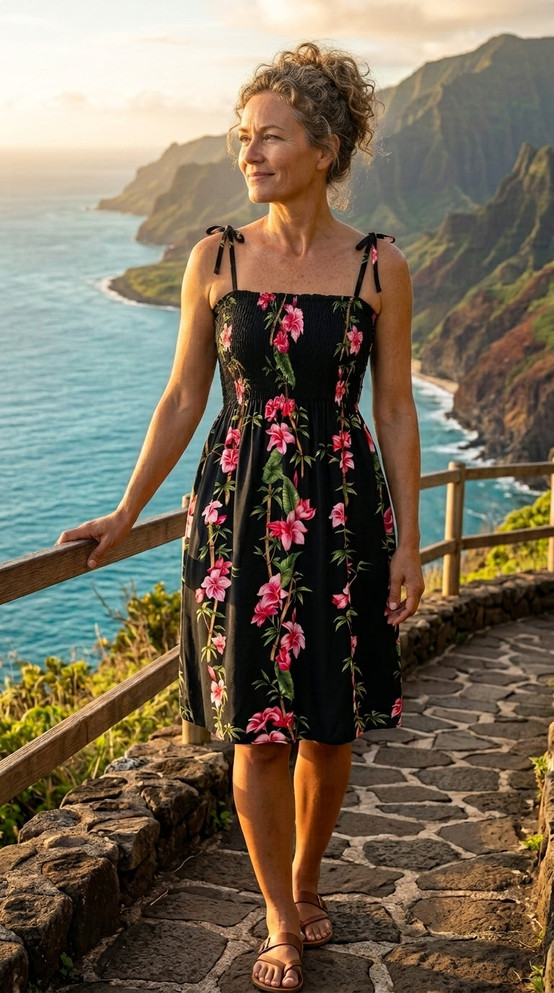 Plumeria Bamboo Panel Women's Hawaiian Smocked Dress