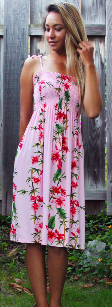 Plumeria Bamboo Panel Women's Hawaiian Smocked Dress