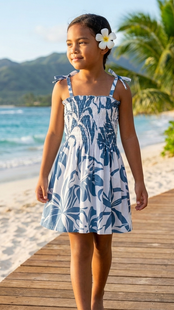 Delicate Tropical Young Girl's Hawaiian Smocked Dress