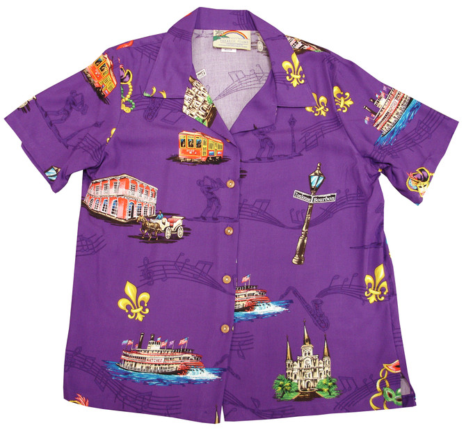 Mardi Gras Women's Hawaiian Camp Shirt