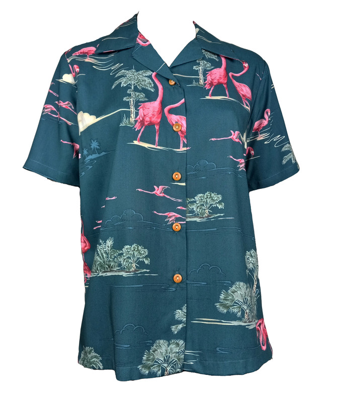 Pink Flamingo Lagoon Women's Hawaiian Camp Shirt