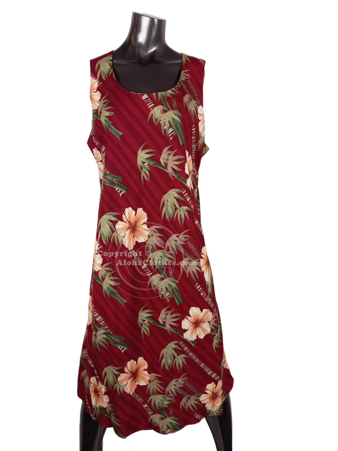 Bamboo Hibiscus Women's Short Tank Flared Hawaiian Dress