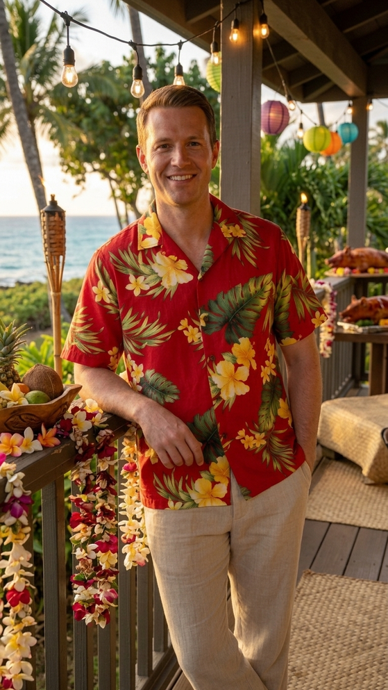 Tropical Summer Hibiscus Men's Hawaiian Shirt