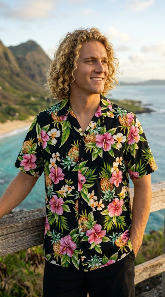 Pineapple Hibiscus Men's Hawaiian Shirt