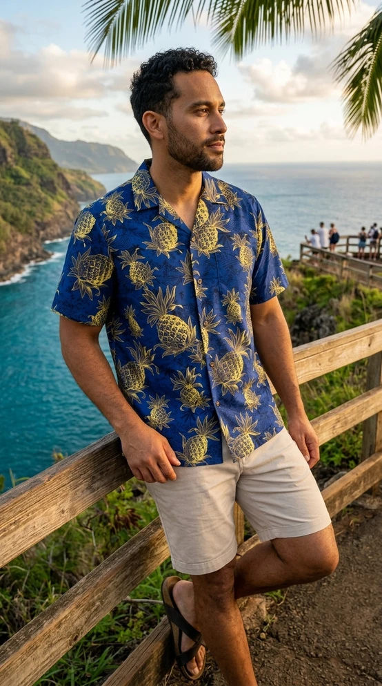 Golden Pineapples Men's Hawaiian Shirt