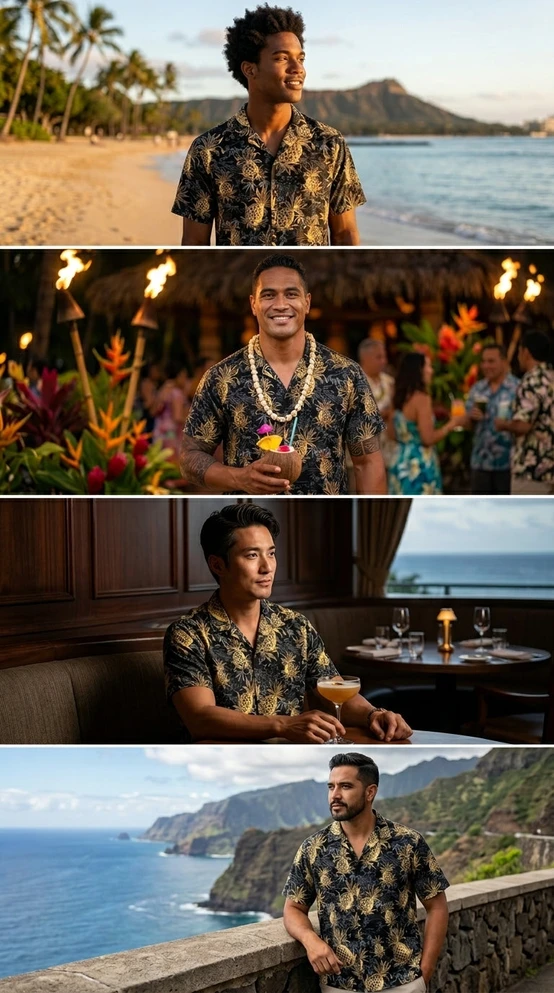 Golden Pineapples Men's Hawaiian Shirt