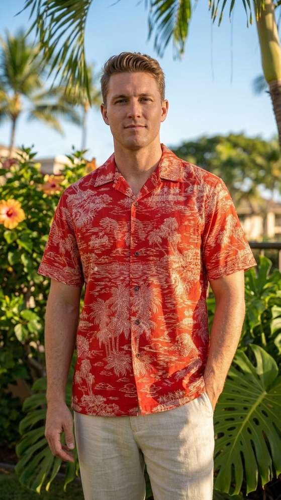 Woodcut Polynesian Island Men's Hawaiian Shirt