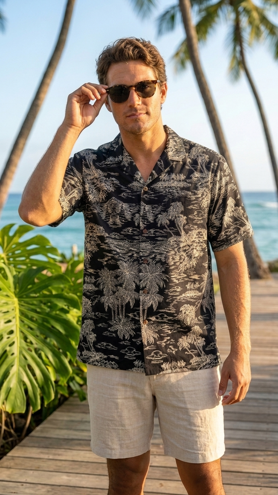 Woodcut Polynesian Island Men's Hawaiian Shirt