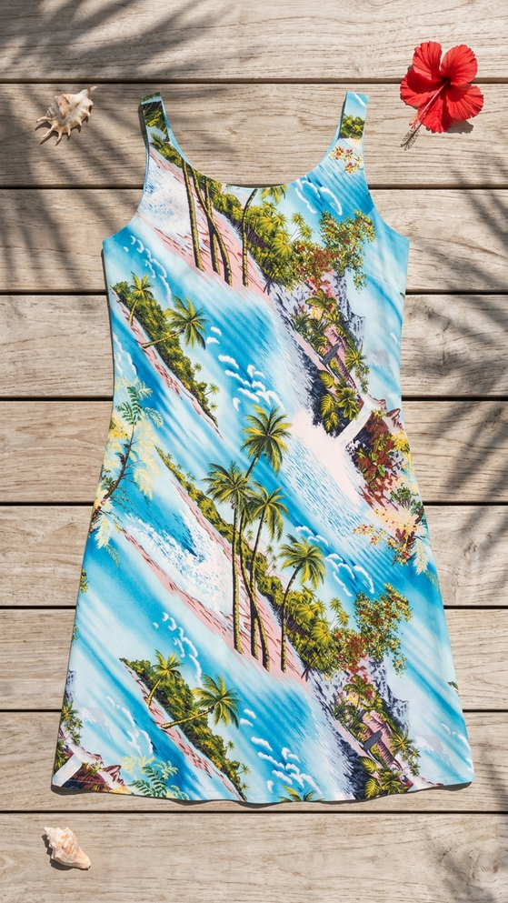 Paradise Island Surf Women's Bias Cut Slimming Hawaiian Dress
