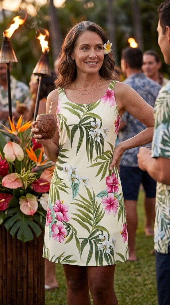 Pale Hibiscus Orchid Women's Bias Cut Slimming Hawaiian Dress