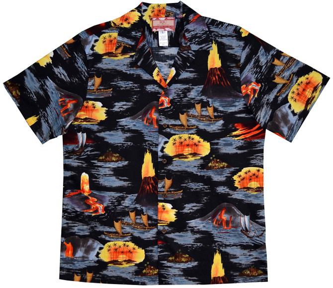 Volcano Outrigger at Sea Men's Hawaiian Shirt