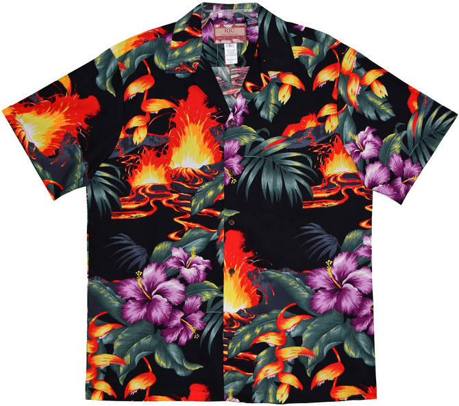 Hibiscus Heliconia Volcano Men's Hawaiian Shirt