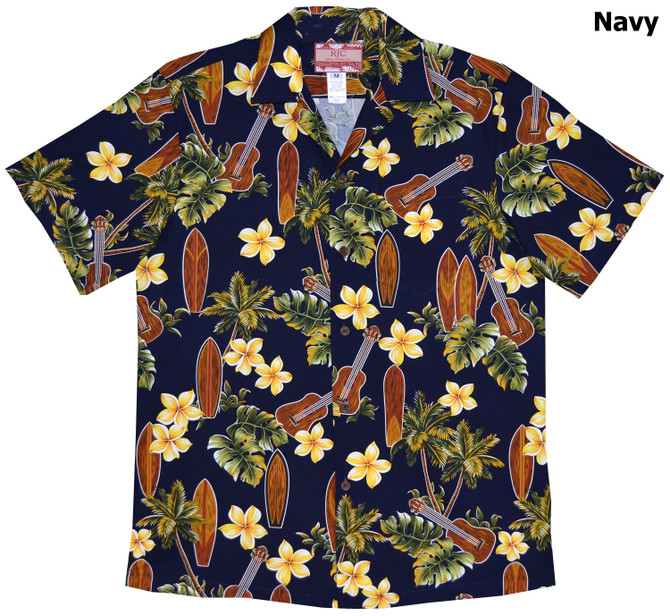 Plumeria Ukulele Surfboard Men's Hawaiian Shirt