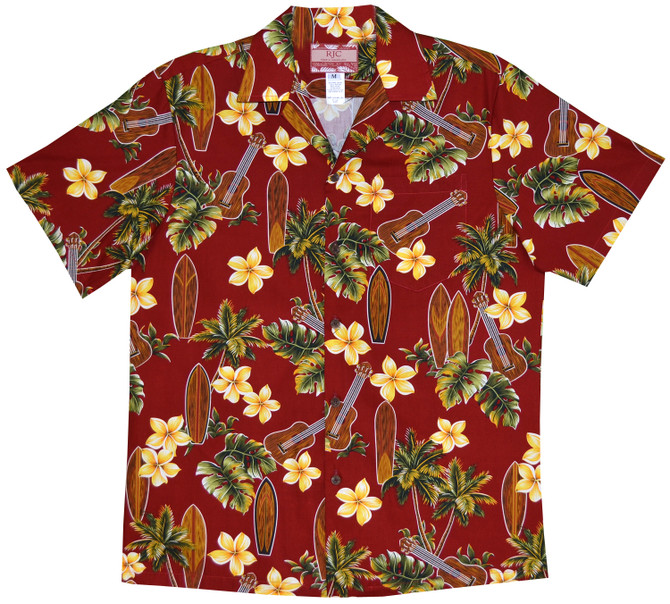 Plumeria Ukulele Surfboard Men's Hawaiian Shirt