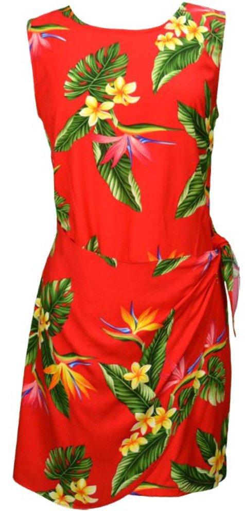 Bird of Paradise Display Women's Mock Wrap Hawaiian Sarong Dress