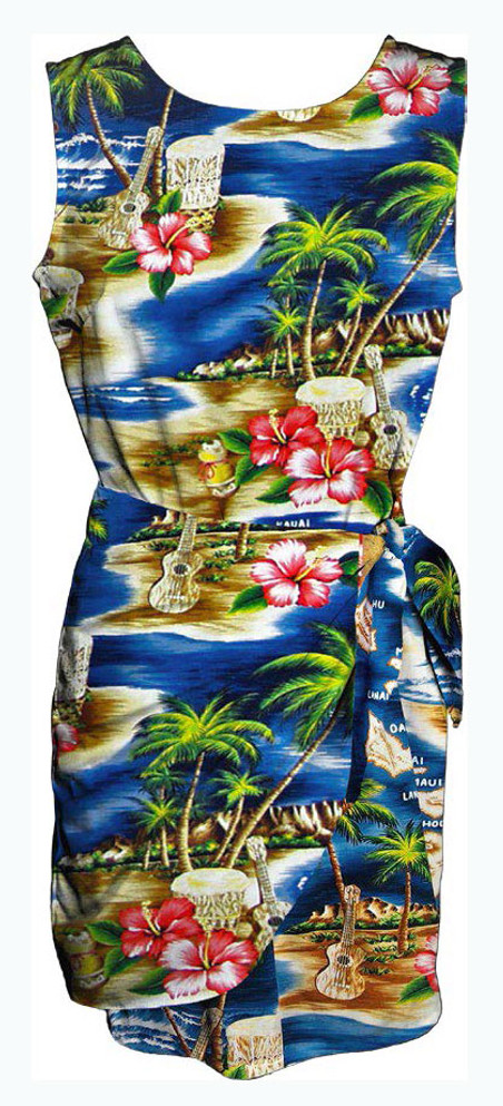 Hibiscus Hawaiian Islands Women's Mock Wrap Hawaiian Sarong Dress