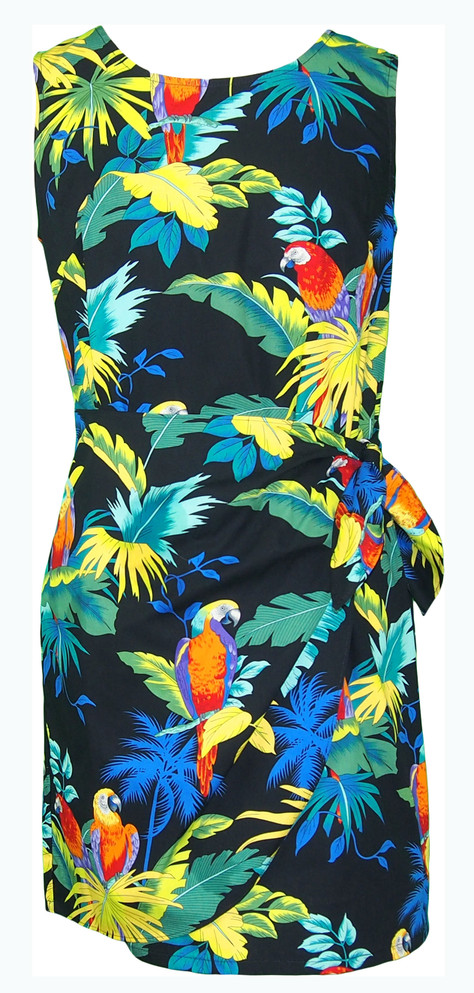 Jungle Parrot Women's Mock Wrap Hawaiian Sarong Dress