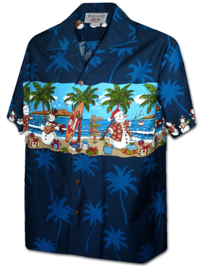 Snowmen Christmas Beach Party Men's Hawaiian Shirt